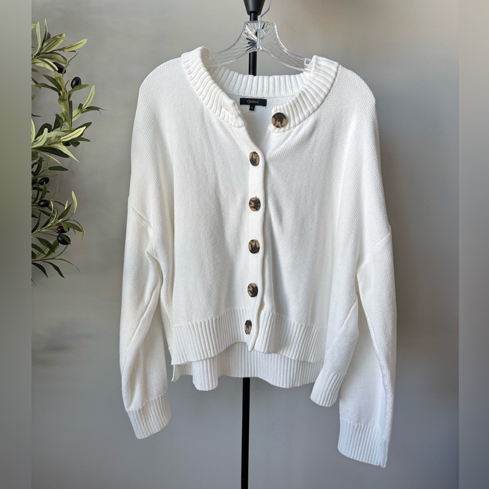 Quince 100% Organic Cotton Cropped Cardigan Ivory XL - Picture 2 of 8